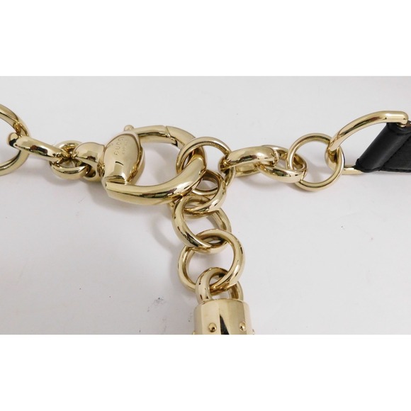 Authentic Gucci Gold Horsebit Buckle Black Textured Leather Belt w/ tassel 90 36